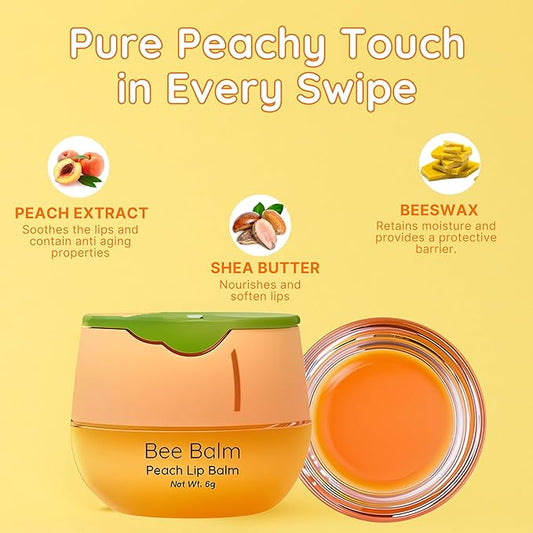 Original My Bee Balm Lip Balm - Peach Hydrating Balm Honey Pot for Dry, Chapped & Cracked Lips with Propolis, Honey & Vitamin E - Soften, Smooth & Reduce Lip Lines