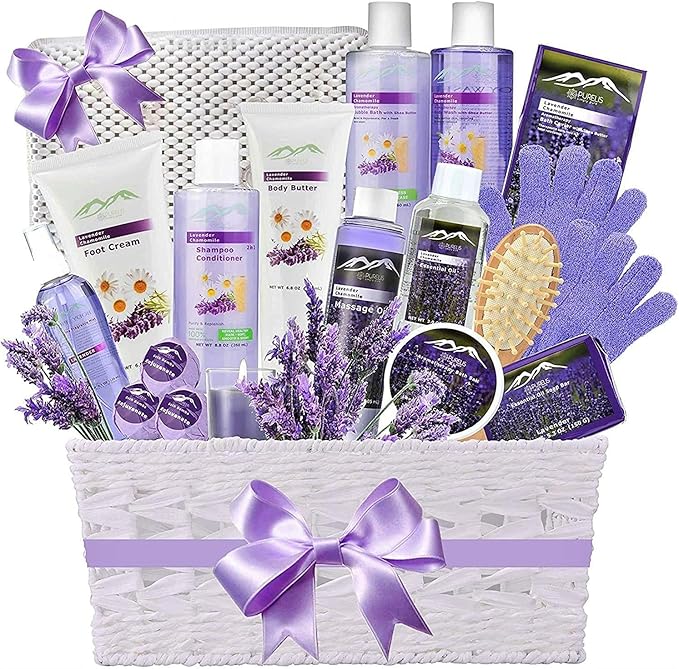 Premium Deluxe Bath & Body Gift Basket. Ultimate Large Spa Basket! #1 Spa Gift Baskets for Women (French Lavender)