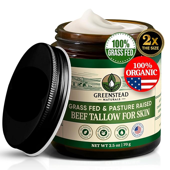 Grass Fed Beef Tallow for Skin – Organic Whipped Tallow Balm For Face and Body with Jojoba Oil and Cocoa Butter – Unscented and Herb-Infused – 4 oz, 2.5fl oz