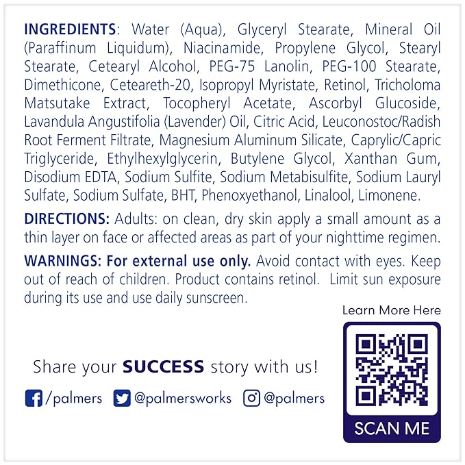 Palmer's Skin Success Anti-Dark Spot Nighttime Fade Cream with Retinol & Niacinamide, Dark Spot Corrector for Face, Night Moisturizer Helps Reduce Dark Spots, Fine Lines & Wrinkles, 2.7 Ounce