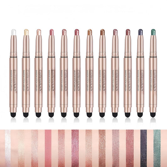 Eyeshadow Stick Set 12 PCS High Pigmented Cream Matte Eyeshadow Pen Waterproof Long Lasting Shimmer Eyeshadows Stick with Soft Brush