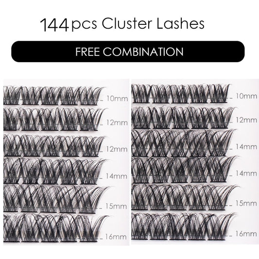 Lash Clusters 144 Pcs Individual Lashes Clusters Eyelash Extensions False Eyelashes DIY Lash Extension Reusable False Eyelashes Natural Look Mix 10-16mm C D Curl-DM01