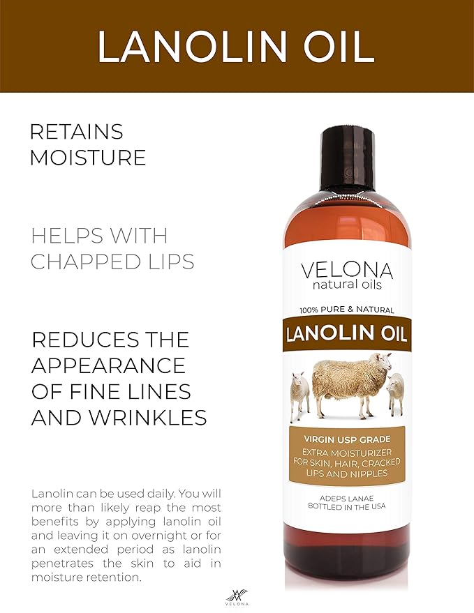 velona Lanolin Oil USP Grade 8 fl oz | 100% Pure and Natural Carrier Oil | Refined, Cold pressed | Skin, Hair, Body & Face Moisturizing | Use Today - Enjoy Results