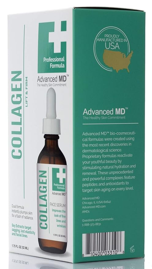 Collagen Face Serum Moisturizer For Wrinkles & Fine Lines Professional Formula To Lift & Firm By Targeting Lost Skin Elasticity. Soy Extract, Antioxidants, Peptides, 1.75 Fl Oz