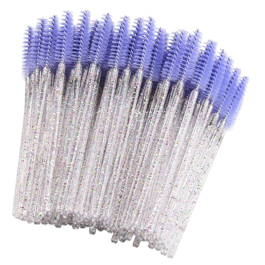 BTYMS 200 Pcs Disposable Mascara Wands Lash Applicator Brush Brow Spoolies for Eyelash Extension with Crystal Handle Purple