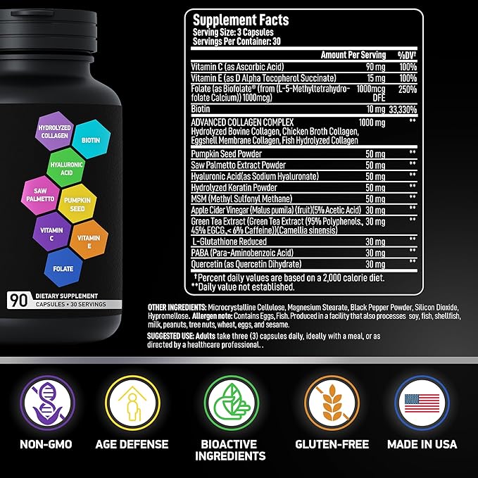 Age Defense Beauty Collagen Matrix and Vegan Collagen Enhanced Collagen Bundle for Skin, Hair, Nails