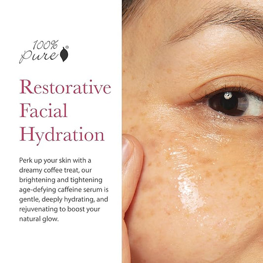 100% PURE Coffee Bean Face Serum EGCG, Licorice Root & Hyaluronic Acid Drops - Tighten, Brighten & Protect Daily Liquid Caffeine For Faded Skin - Ultimate Glow Skincare for Women & Men - 1.7 fl oz