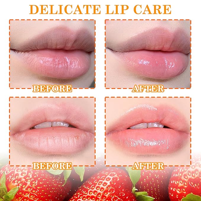 2 Pack Strawberry Lip Scrub Set,Long Lasting Moisturizing Lip Scrubber Exfoliator, Cleansing Hydrating Lip Exfoliator Scrub and Moisturizer Kit for Chapped Dry Lips