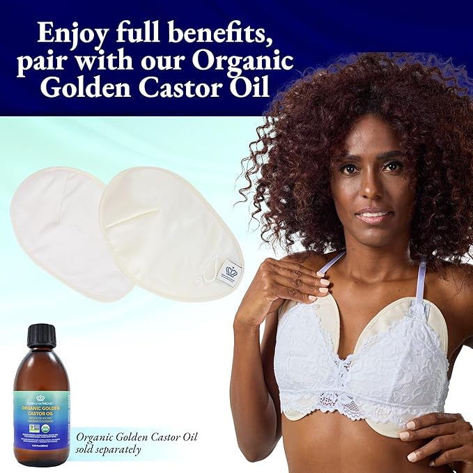 QUEEN OF THE THRONES Castor Oil Pack for Breast (Small) - Heatless, Less-Mess, Reusable - Organic Cotton Flannel, Comfort Fit, Soft Straps & Naturopathic Doctor Designed (Castor Oil Sold Separately)