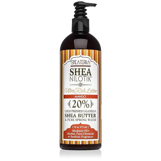 Shea Terra Organics Nilotik’ Shea Butter Ultra-Rich Lotion – Mango | Natural Daily Moisturizer High in Vitamins, Minerals & Fatty Acids with Antioxidant Properties to Soften & Protect Dry Skin– 16 oz