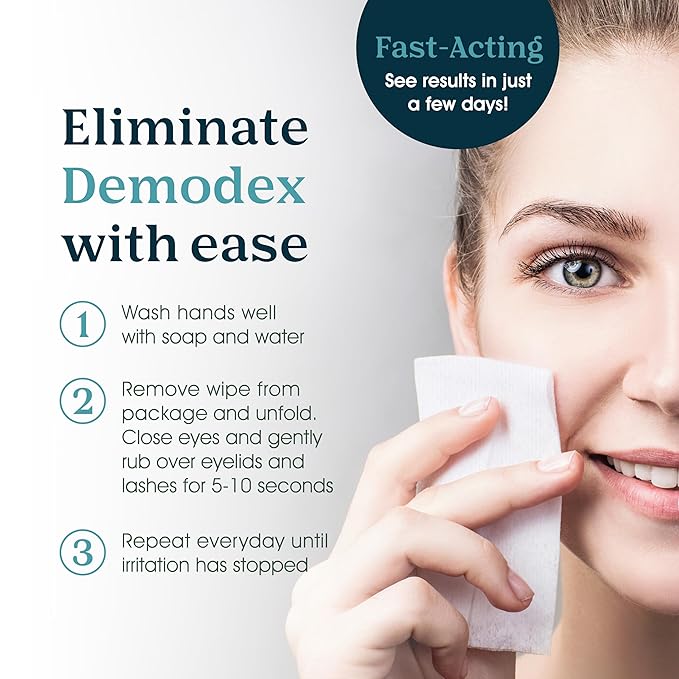 NOVEHA Demodex Eyelid & Lash Wipes | Box Of 60 Individually Wrapped Extra Strength Cleansing Eyelash Wipes - Battle Itchy & Irritated Eyes associated with Demodex Mites, Naturally Remove debris