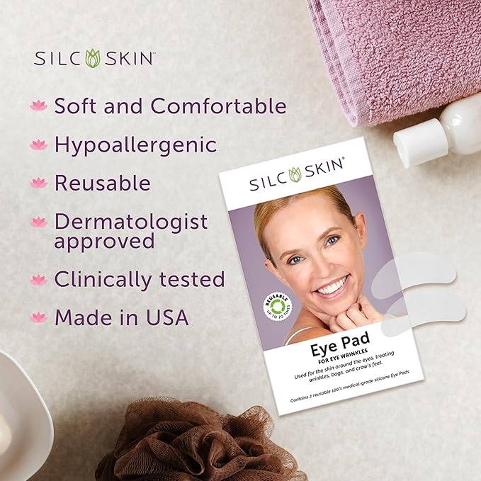 SilcSkin Silicone Eye Pads - Reusable Overnight Eye Patches, Medical-grade Silicone for Fine Lines, Crepey Skin, and Puffiness - 20 Day Supply