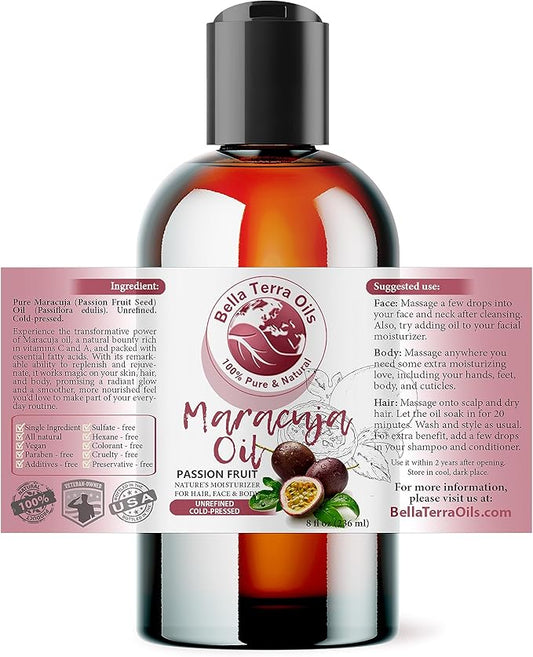 Bella Terra Oils - Maracuja (Passion Fruit) Oil 8 oz - A Symphony of B-Vitamins & Antioxidants, Immerse in the Luxury of Silky, Soft Skin