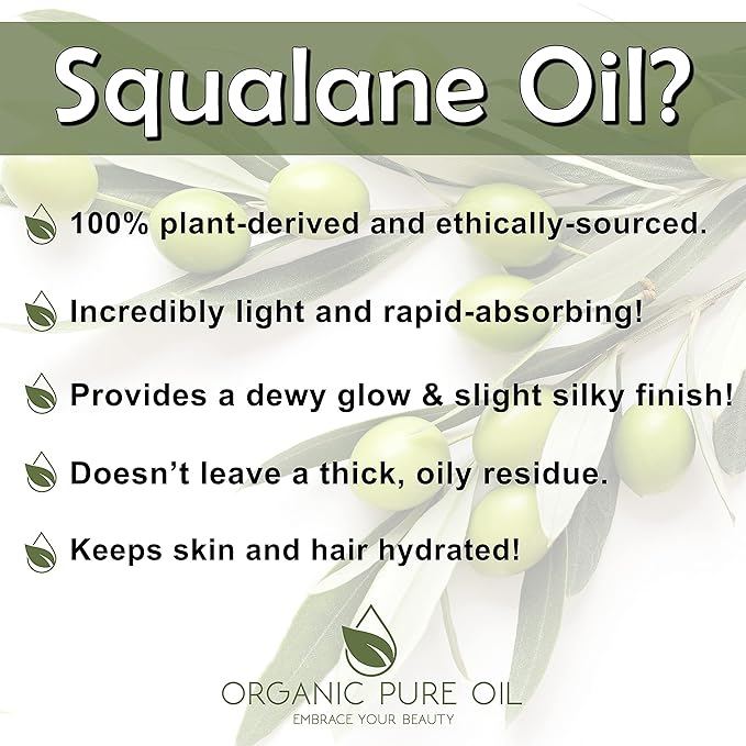 Squalane Oil - Pure, Refined, Plant-Derived, Non-GMO Squalene from Olives - 4 oz Glass & Dropper - Ultra Hydrating Carrier Facial Oil for Face, Skin, Hair, Body, Scalp & More - For All Skin Types