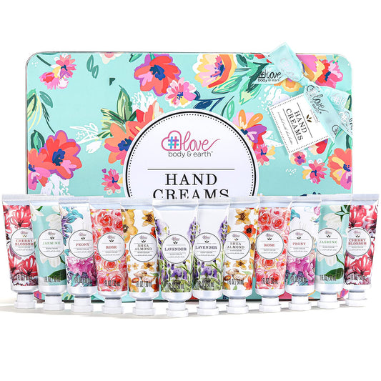 BODY & EARTH Hand Cream Gift Set for Mothers Day Gifts for Mom, Pack of 12 Enriched with Shea Butter to Nourish Dry Hands, Hand Lotion Gift Packs, Travel Size Hand Lotion Set, Birthday Gifts for Women