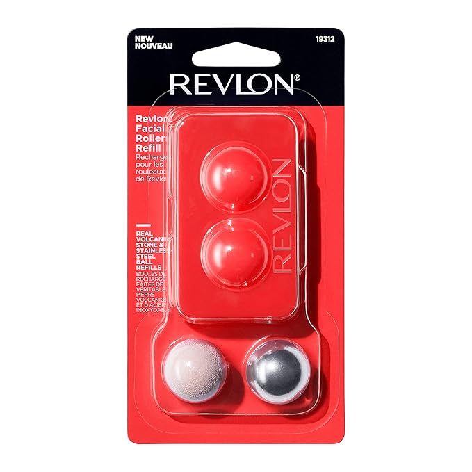 Revlon Oil Absorbing & Cooling Facial Roller Refill Pack with Volcanic & Stainless Steel Stones in Storage Case, Eco-Friendly, Easy to Clean, 1 count