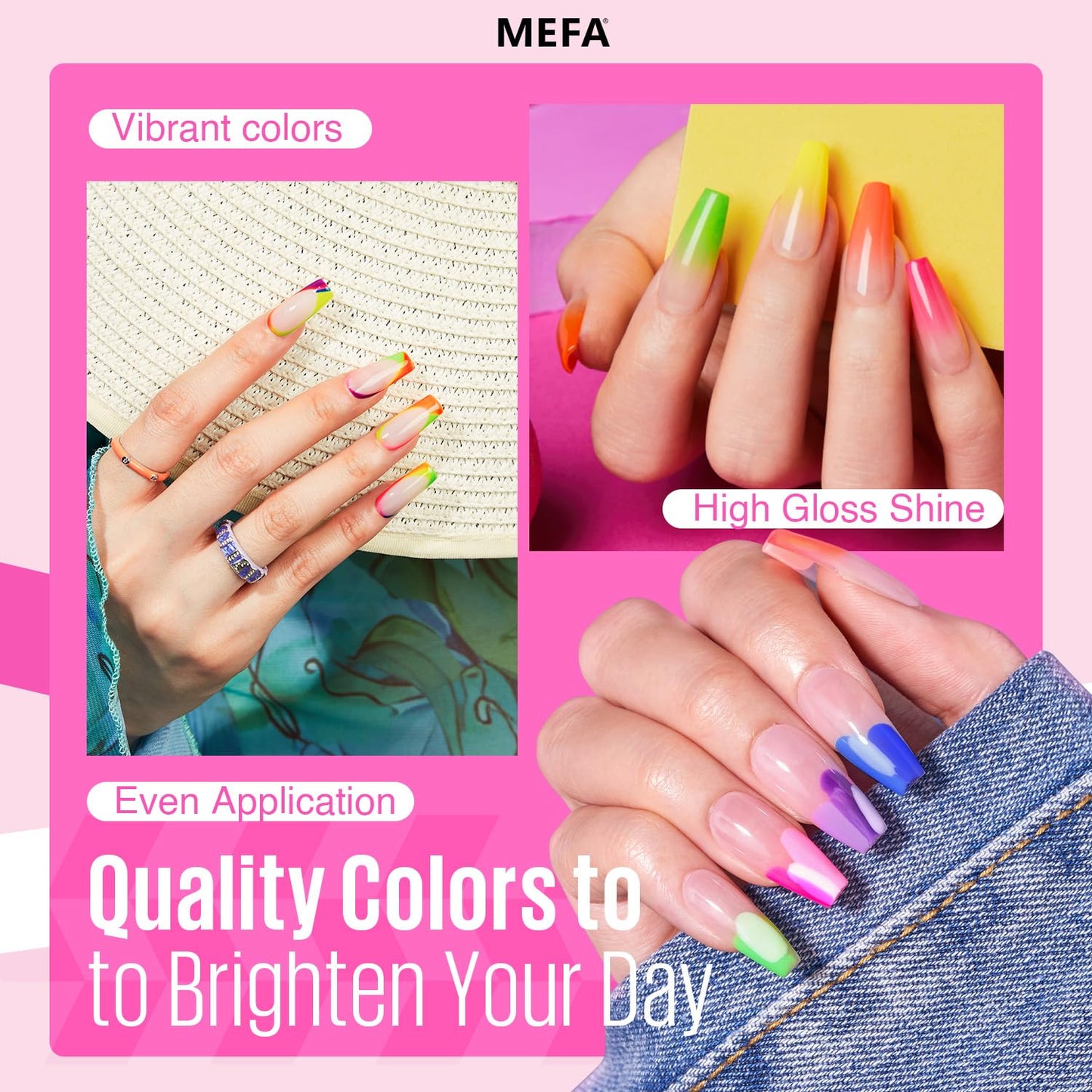 MEFA Neon Gel Nail Polish Set 6 Colors, Summer Neon Green Lime Yellow Pink Navy Blue Purple Orange Bright Vibrant Pride Month Soak Off Nail Art Design Manicure DIY at Home Salon Gifts for Women Girls