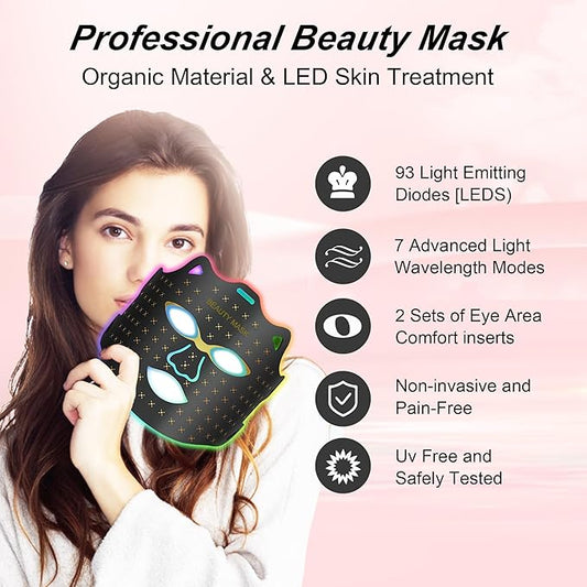 Flexible Silicone Facial Mask Portable Red light therapy for Face Blue LED Face Mask Remote control 7 colors Home Skin Care tools