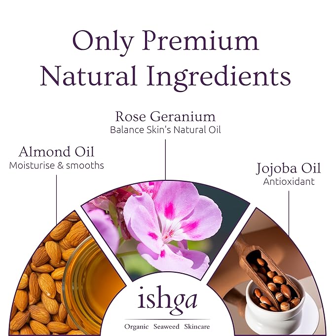 Ishga Organic Nourishing Face Oil | Scottish Seaweed, Jojoba, Almond Oil, Rose Geranium | Vegan, Cruelty-Free | 1.69fl oz (50ml)