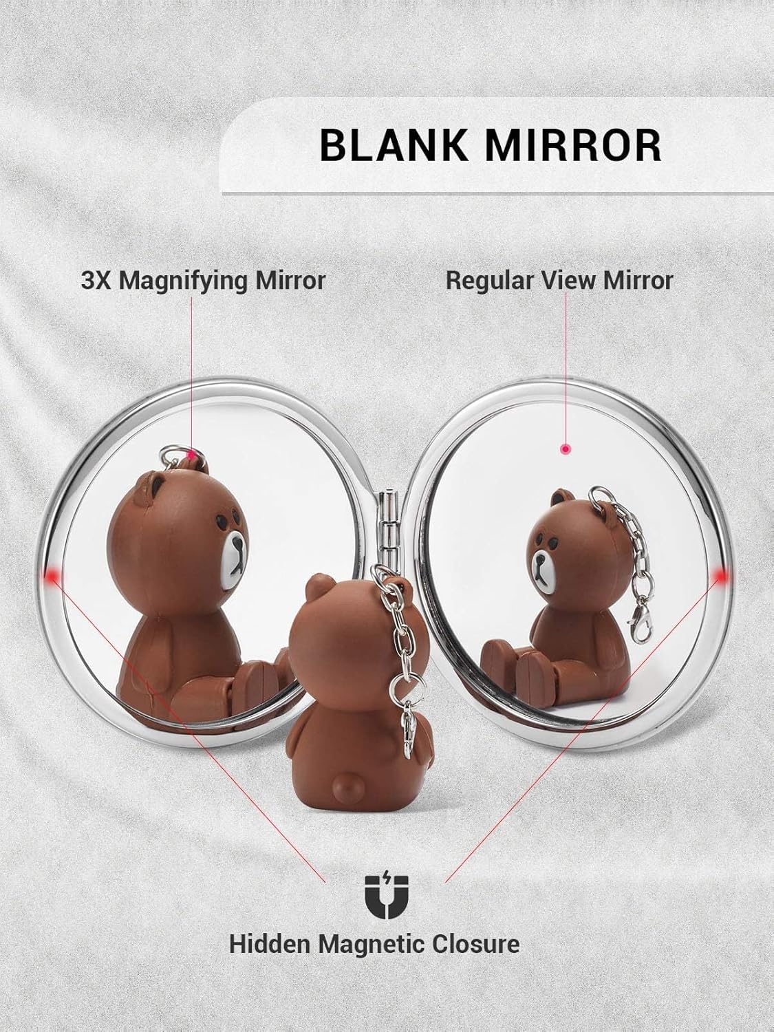 Compact Mirror Bulk, Set of 6 Round Double-Sided 1X/3X Magnification PU Leather 2.8" (Black)