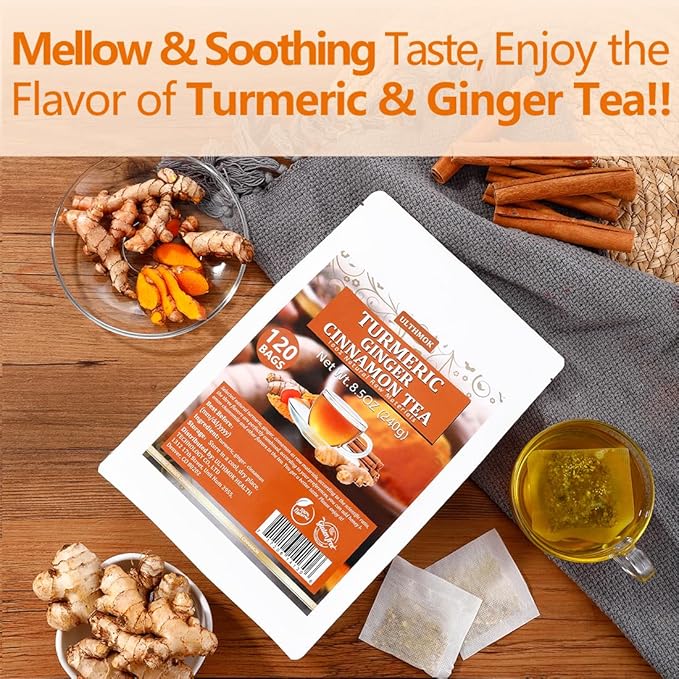 120 Premium Turmeric, Ginger, Cinnamon Blend Tea Bags, 100% Natural & No Additives & Caffeine Free.