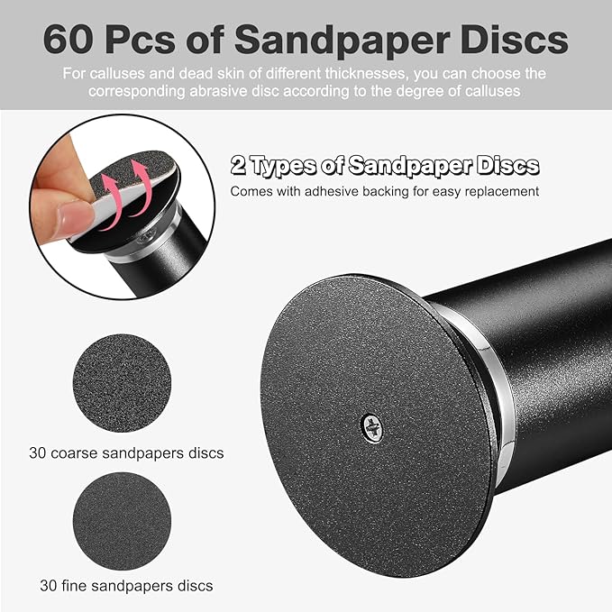 AFFLAT Electric Foot Callus Remover, Adjustable Speed (0-800Rpm), Adjustable Speed Foot Scrubber with 60 Pcs Sandpaper Discs,Professional Pedicure Tool, Electric Callus Remover for Feet,Black