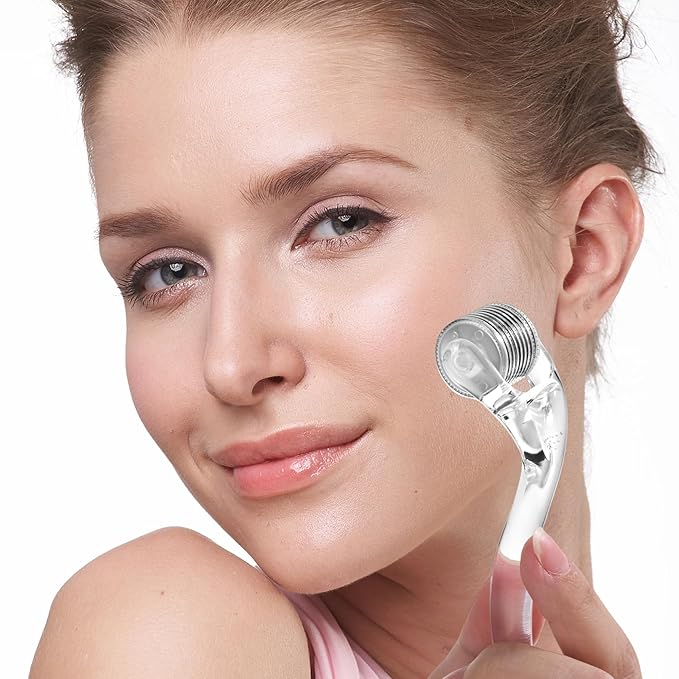 GlSkyn Derma Roller for Face, Scalp, and Beard - 0.25mm Microneedling Roller with 540 Titanium Microneedles