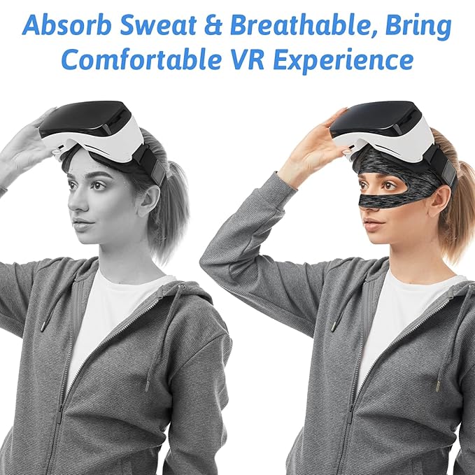 4 Pcs VR Eye Mask Adjustable VR Sweat Band Breathable Eye Face Cover Comfortable VR Eye Mask Cover Face Dry Cool Sweat Mask Eye Face Pad for Any Head Size Most VR Devices