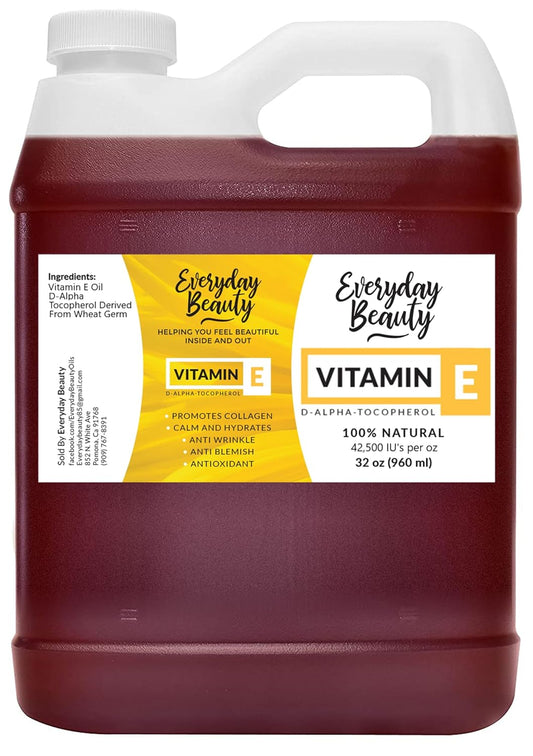 Pure Vitamin E Oil Bulk - 32 oz D-Alpha Tocopherol 100% Pure & All Natural 42,500 IU per oz - Not a Blend, Thick, Amber Color - from Wheat Germ - Face Body Hair - DIY Cosmetics & After Surgery Scars