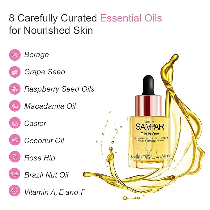 Oils In One Hydration Corrector with Hyaluronic Acid, Raspberry & Borage Oil - Prevents Dehydration, Enhances Skin & Wrinkle Care - All Skin Types - Cruelty-Free, Made in Paris (1 oz)