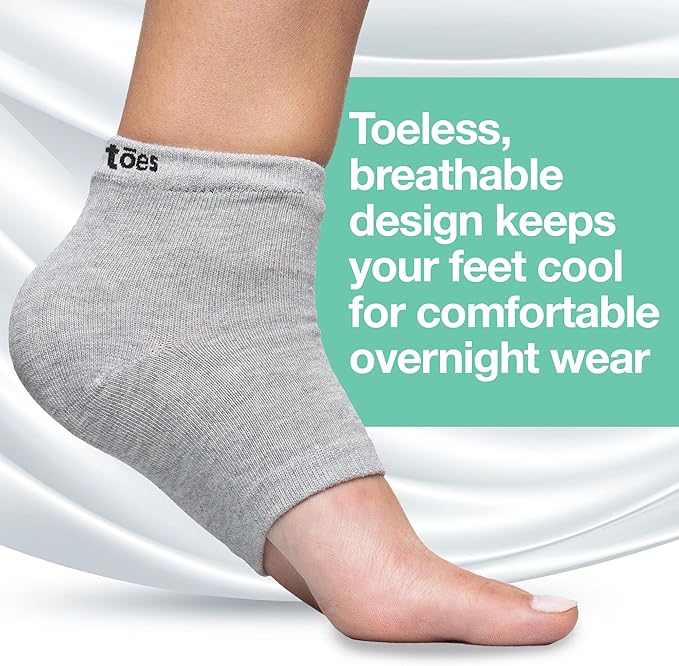 ZenToes Moisturizing Heel Socks 2 Pairs Gel Lined Toeless Spa Socks to Heal and Treat Dry, Cracked Heels While You Sleep (Regular, Gray)