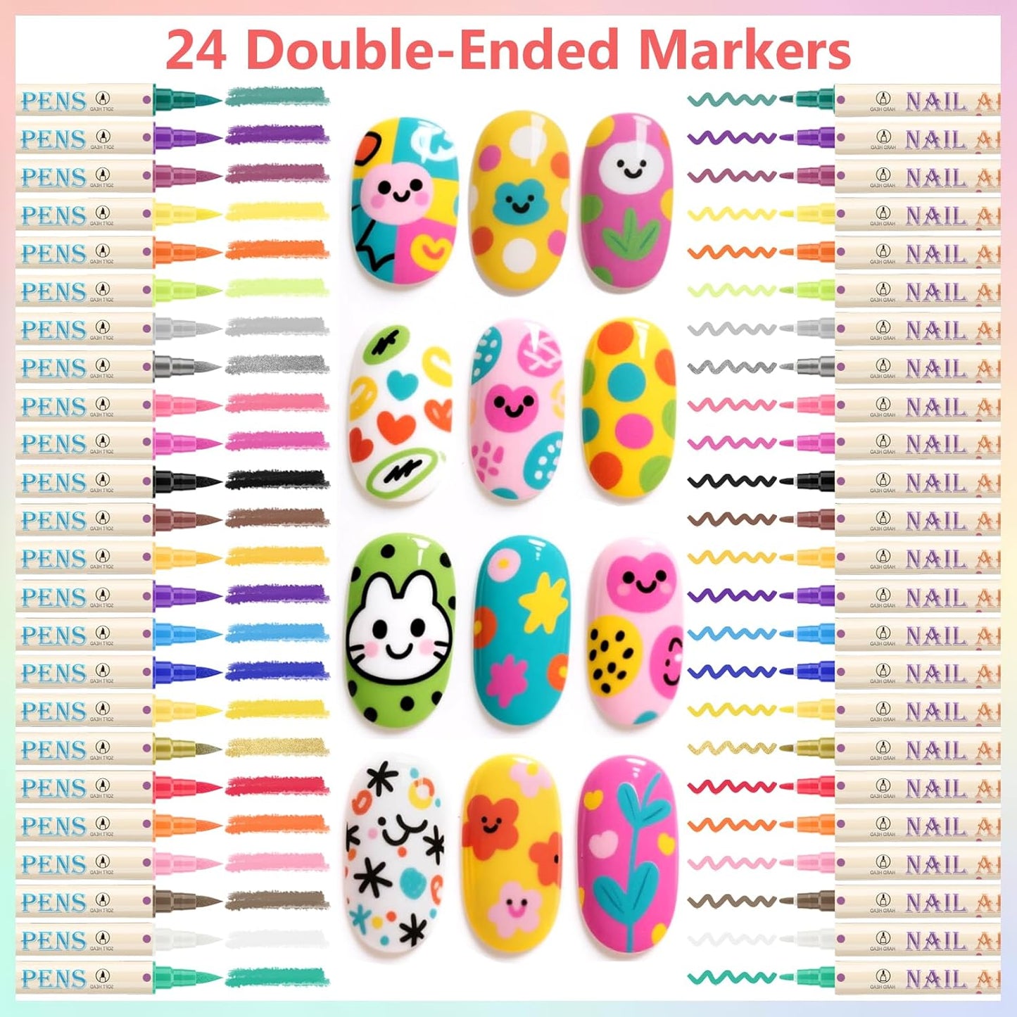 24 Colors Nail Art Pens Set, 3D Nail Polish Pens Quick-Drying Acrylic Paint Markers,For Nail Art Drawing Painting Nail Point Dotting Liner Pen, Nail Design Kit Manicure Tools Home & Salon DIY
