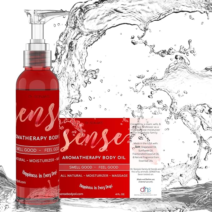 Sense Relaxing Organic Body Oil | Every Day Use Massage Oil, Aroma Therapy, Natural Skin Moisturizer |100% Hypoallergenic | Made in The USA