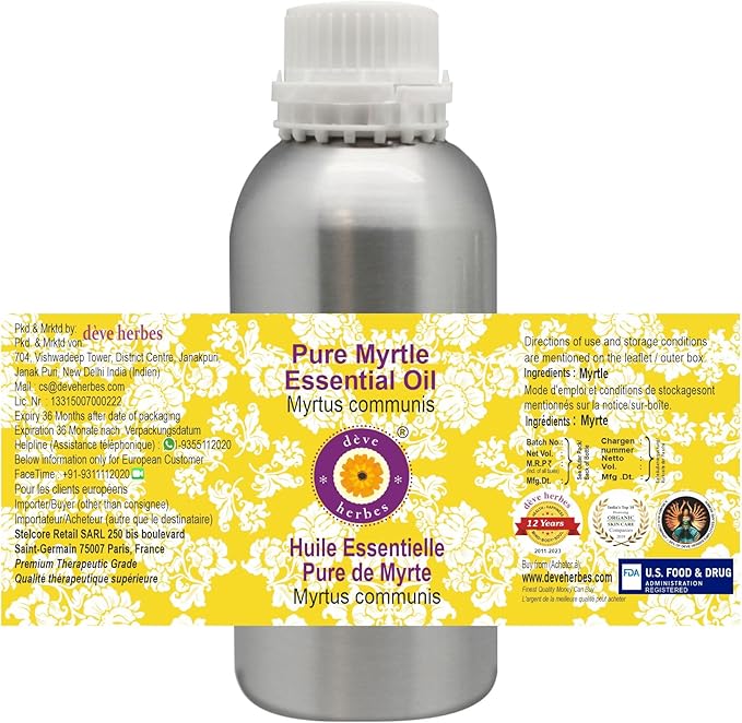 Deve Herbes Pure Myrtle Essential Oil (Myrtus communis) Steam Distilled 300ml (10 oz)
