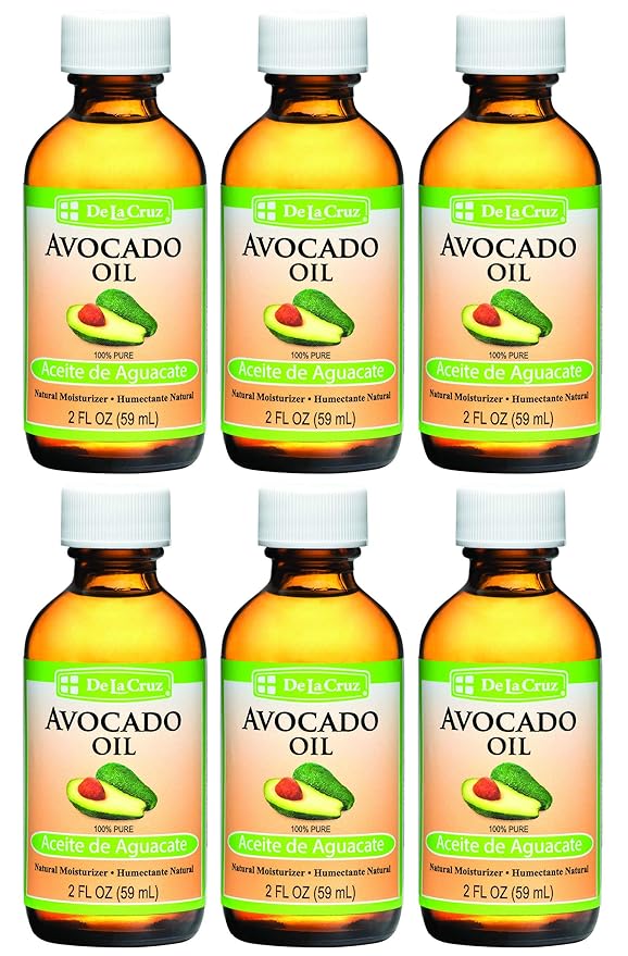 De La Cruz Avocado Oil - Expeller Pressed Pure 100% Avocado Oil for Hair and Body - Lightweight Body Oil for Dry Skin - 2 FL OZ (6 Bottles)