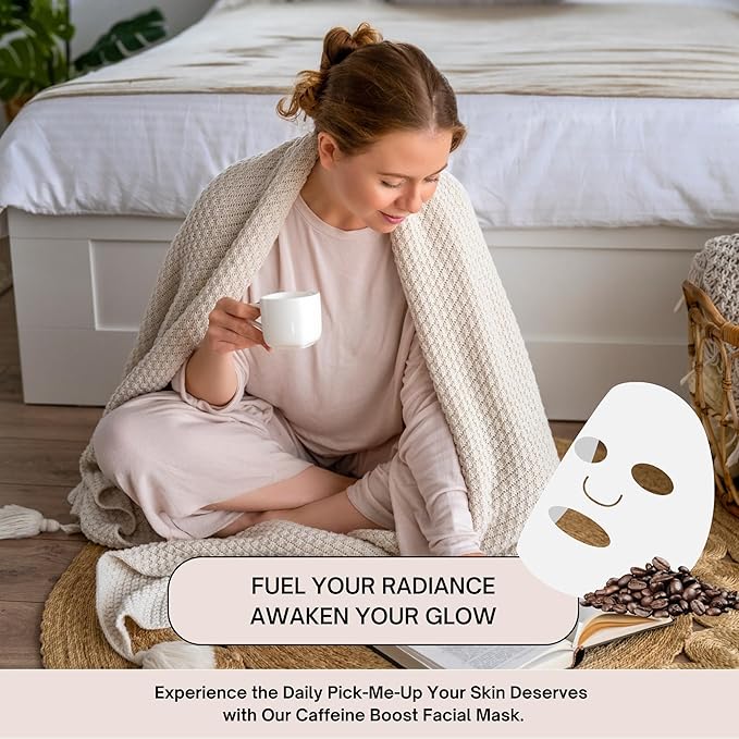 Everyday Caffeine Facial Treatment Mask - Caffeinated Formula with Ceramide, Plant Extracts, Cypress Essential Oil Ultra-Rich Formula, Men & Women Face Masks, All Skin Types (1 Sheet)