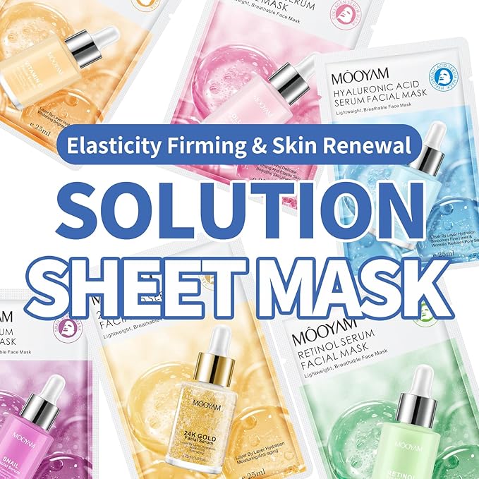 Face Masks Skincare, 6 Pack Retinol Serum Sheet Masks - Hydrating & Smoothing, Moisturizing & Nourishing for All Skin Types