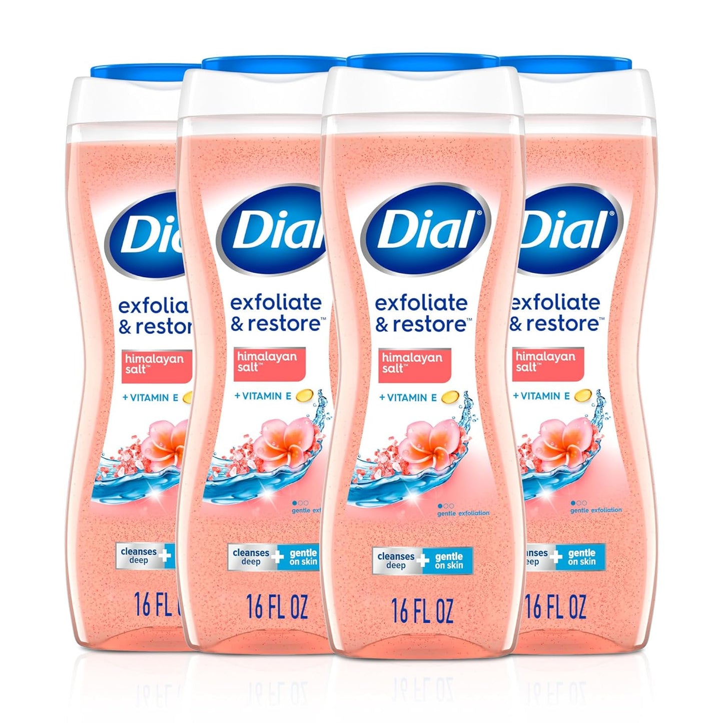 Dial Body Wash, Exfoliate & Restore Himalayan Salt, 16 Fl Oz (Pack of 4)