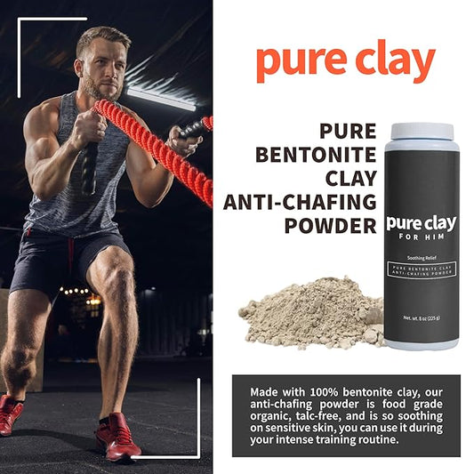 All Natural Mens Anti Chafing Powder, Deep Mined Calcium Bentonite Clay Powder, Body, Groin, Arm Pit, Foot, Anti Chaf Powder, Paraben Free, Talc Free, Food Grade Organic, 8 oz