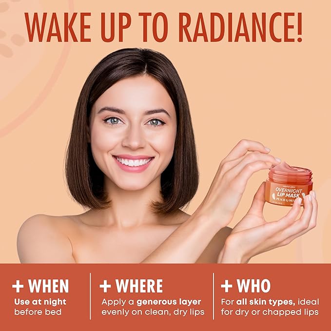 Peach & Orange Lip Mask - Dermatologist Tested, Anti-Aging, Korean Skin Care, Deep Hydration, Overnight Lip Repair - Vegan, Clean Beauty, 95% Natural, Cruelty-Free - 1 Pack