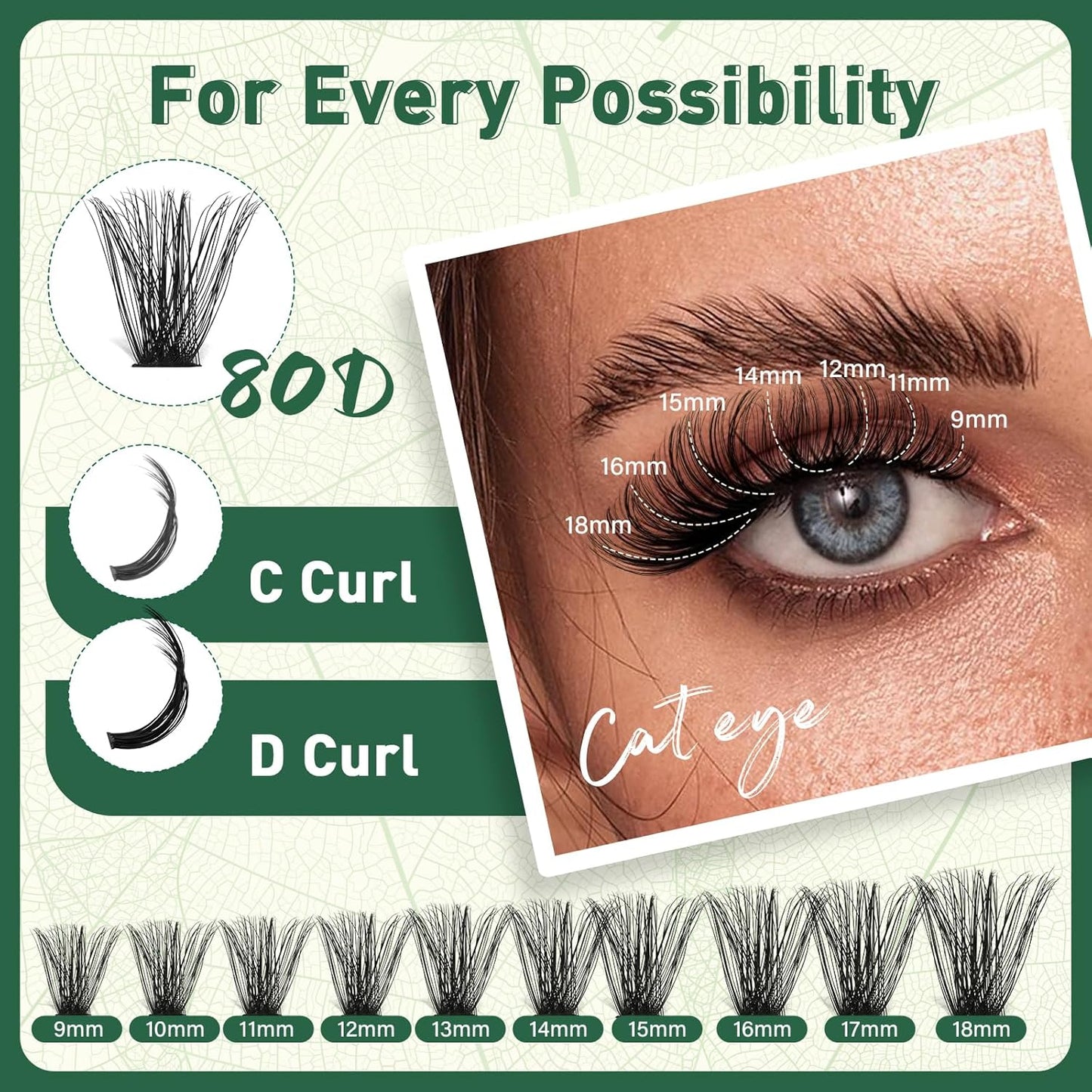 Lash Clusters 280Pcs Eyelash Clusters KEYYOU 80D C Curl 9-18MIX Clusters Lashes Thick Super Soft Wispy DIY Eyelash Extension at Home(80D-C,9-18MIX)