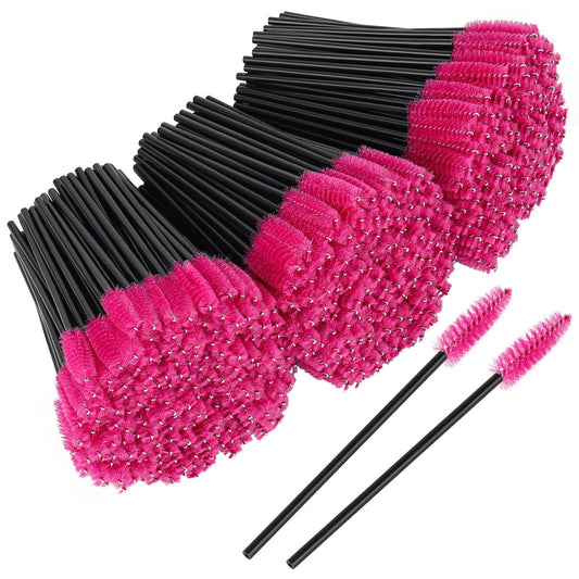 BTYMS 500 Pieces Disposable Mascara Wands Eyelash Brush Brow Brushes Applicators Lash Spoolies for Eye Lash Extension - Rose Pink