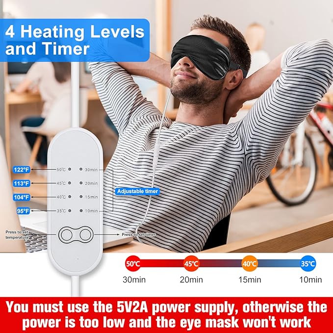 2 Pieces Silk Heated Eye Mask for Dry Eyes USB Steam Warm Compress for Puffy Eyes Adjustable Temp Sleep Eye Mask for Dry Eye, Chalazion, Blepharitis, Stye (Black, Green)