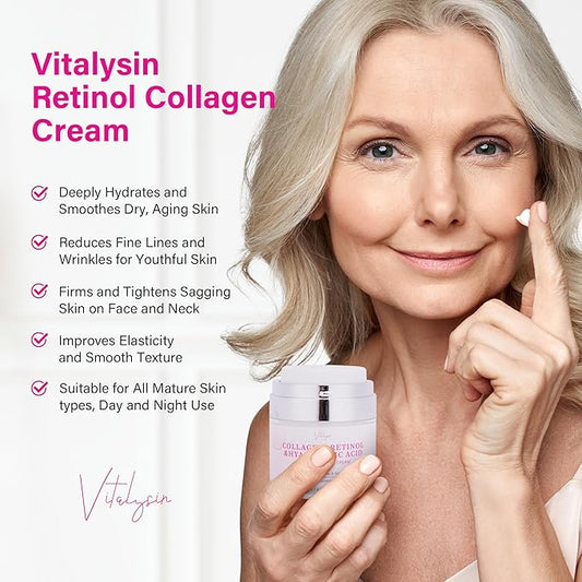 Face Moisturizer for Women Anti Aging: Wrinkle Cream with Retinol Collagen and Hyaluronic Acid for Mature and Aging Skin – Facial Moisturizer for Older Women Over 50 and 60 1.7 fl. oz.