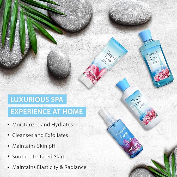 Bath & Body Kit, 3 Fl Oz, Ideal Skincare Gift Home Spa Set, Includes Body Lotion, Shower Gel, Body Cream, and Fragrance Mist, Birthday Mother's Valentine's Day Gifts(City of Love)