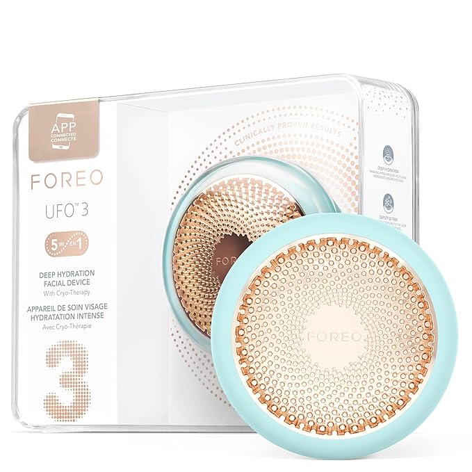 FOREO UFO 3 Deep Face Moisturiser - 5-in-1 Facial Spa - Red Light, Warming, Cooling, Face Massage, Anti Aging - Face Mask Skin Care - Arctic Blue