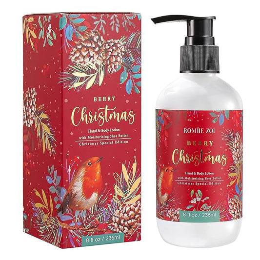 Christmas Hand & Body Lotion with Moisturizing Shea Butter - Berry Christmas- Infused with Holiday Floral Aroma - 236 ML / 8 FL OZ