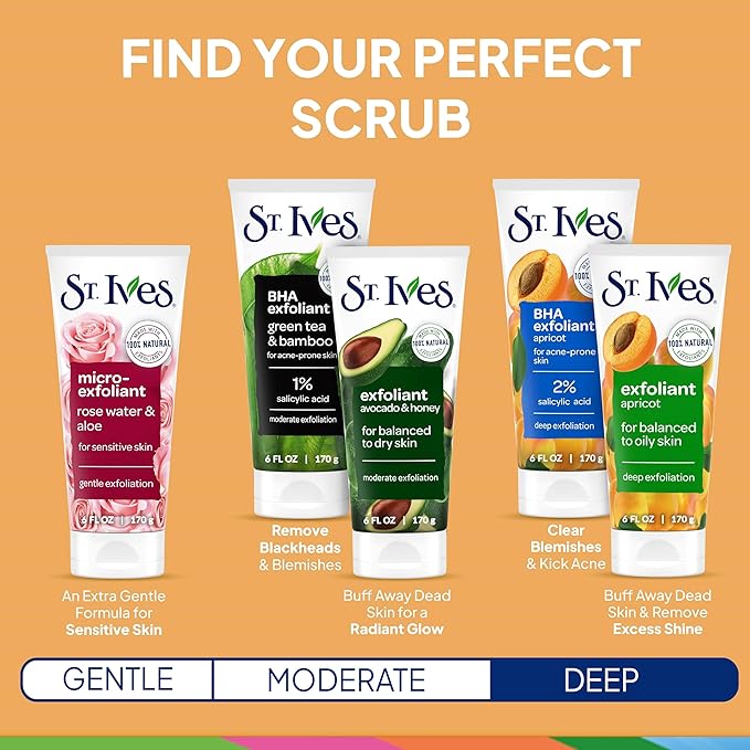 St. Ives Fresh Skin Apricot Face Scrub, Deep Exfoliator Skin Care for Clean, Glowing Skin, Oil-free Facial Scrub Made with 100% Natural Exfoliants, 6 oz, 4 Pack