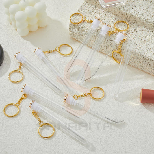 Upgrade 48 Pieces Disposable Mascara Wands Set,Include 24 Pcs Crystal Lash Spoolies Brush and 24 Pcs Reusable Keychain Empty Eyelash Brush Tubes