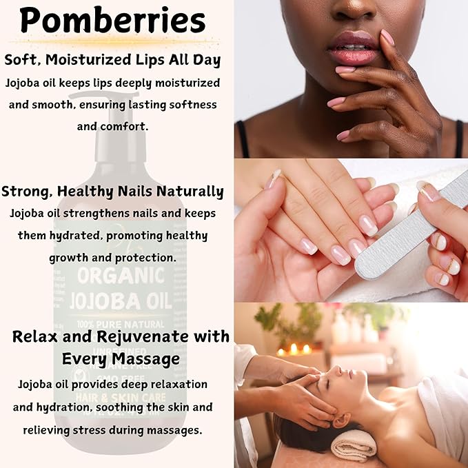 Organic Jojoba Oil– 100% Pure, Cold-Pressed, Unrefined & Hexane-Free – Golden Jojoba Oil for Face, Body, Hair & Nails – Supports Hair Growth, Anti-Aging & Wrinkle Reduction – 16 fl oz Glass Bottle